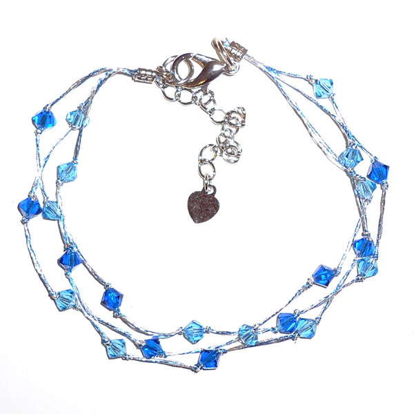 Crystal bead bracelet in shades of blue, available at Cerulean Arts.