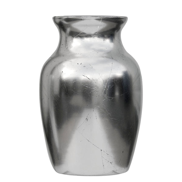 Hand-gilded glass flower vase in distressed silver leaf available at Cerulean Arts. 
