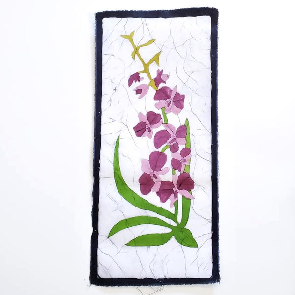 Batik mini cotton tapestry with orchid design available at Cerulean Arts. 