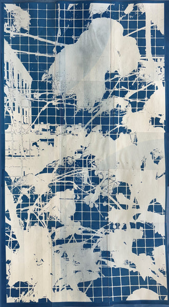Urban Trellis #4: Spring, cyanotype print collage by Cerulean Arts Collective member Bill Brookover available at Cerulean Art