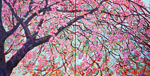 Cherry Pie Diptych, oil on canvas painting by Cerulean Arts Collective Member Laura Eyring