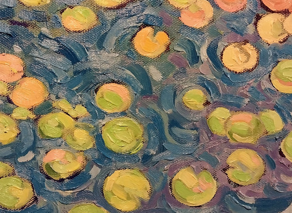 Mini Lily Pads, oil on canvas painting by Cerulean Arts Collective Member Laura Eyring