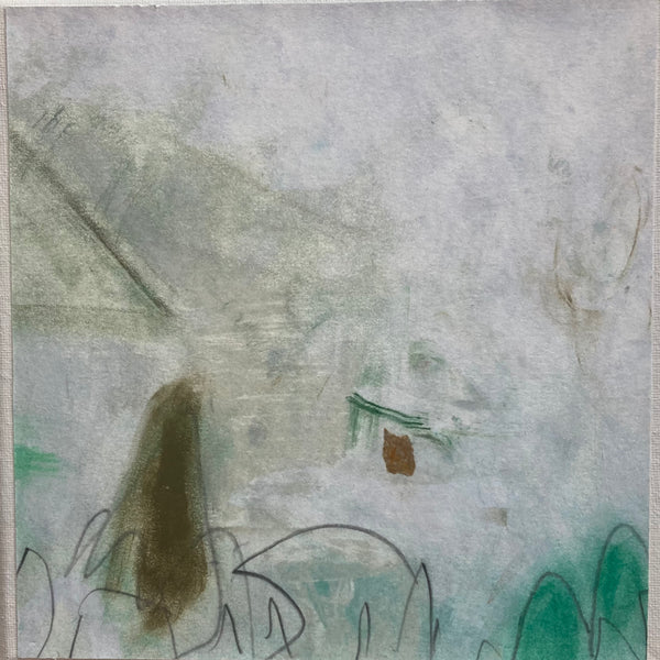 Abstract artwork with soft pastel colors on a textured surface