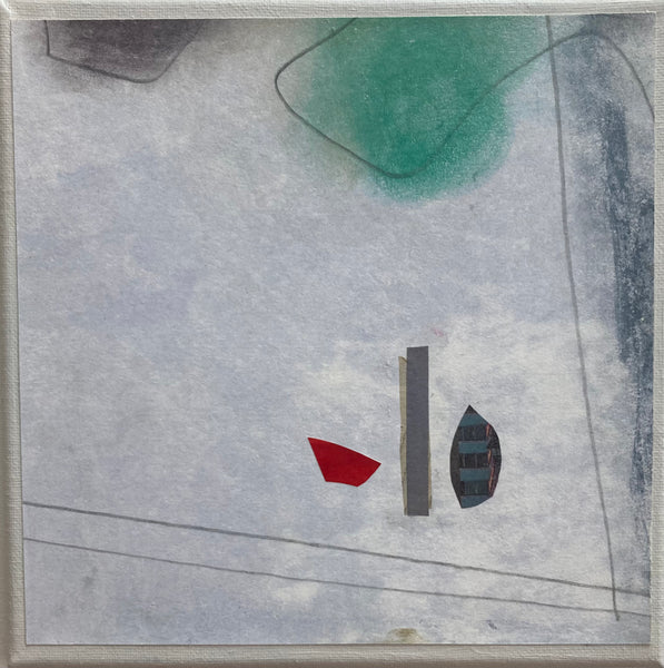 Abstract artwork with geometric shapes on a textured gray background