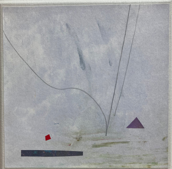 Abstract artwork with geometric shapes on a textured gray background