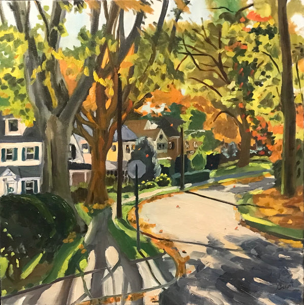 Morning Shadows, Fall, oil on linen painting by Cerulean Collective member Alyce Grunt, available at Cerulean Arts. Included in her solo exhibition July 2 - 27, 2025.