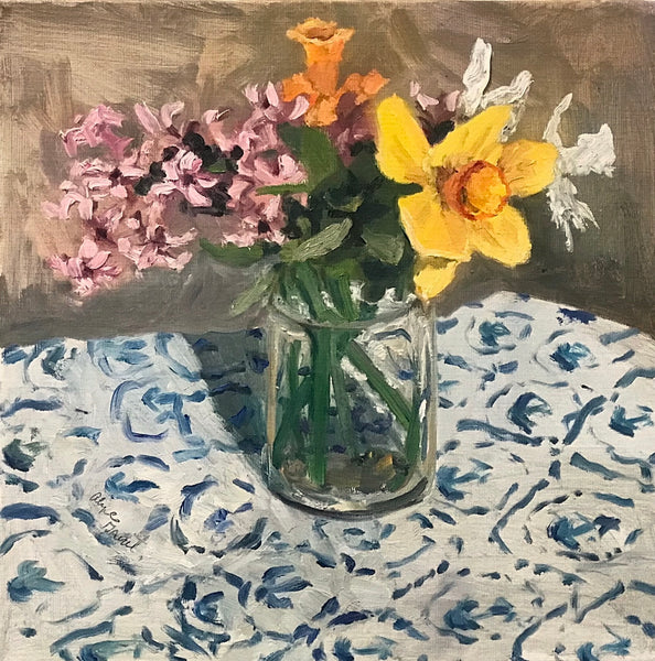 Neighbor's Bouquet, oil on linen painting by Cerulean Collective member Alyce Grunt, available at Cerulean Arts. Included in her solo exhibition July 2 - 27, 2025.