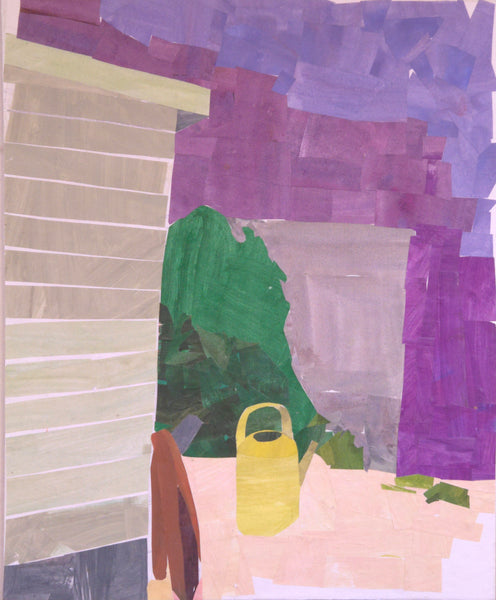 Yellow Watering Can, painted paper collage by Cerulean Arts Collective Member Katie Knoeringer. 