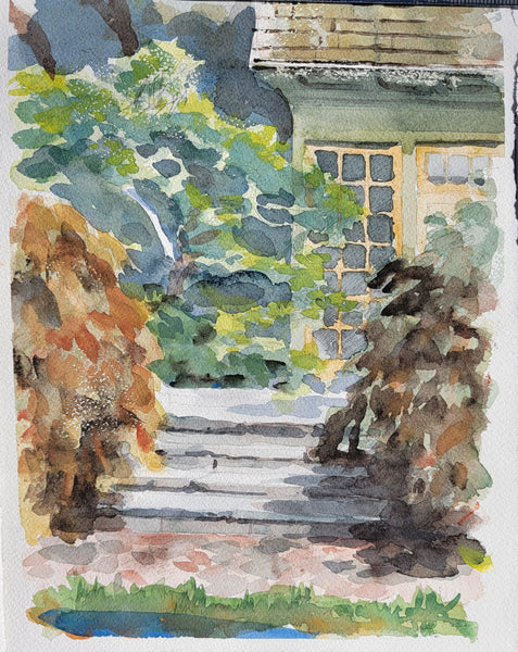 Swarthmore Sunken Gardens, watercolor on Arches 140lb cold press paper painting by Cerulean Arts Collective Member Keith Leitner