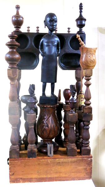 Ebony Goddess of Wood, found object assemblage sculpture by Cerulean Arts Collective member Kathleen McSherry