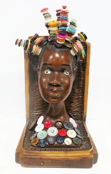 The Button Man, found object assemblage sculpture by Cerulean Arts Collective member Kathleen McSherry