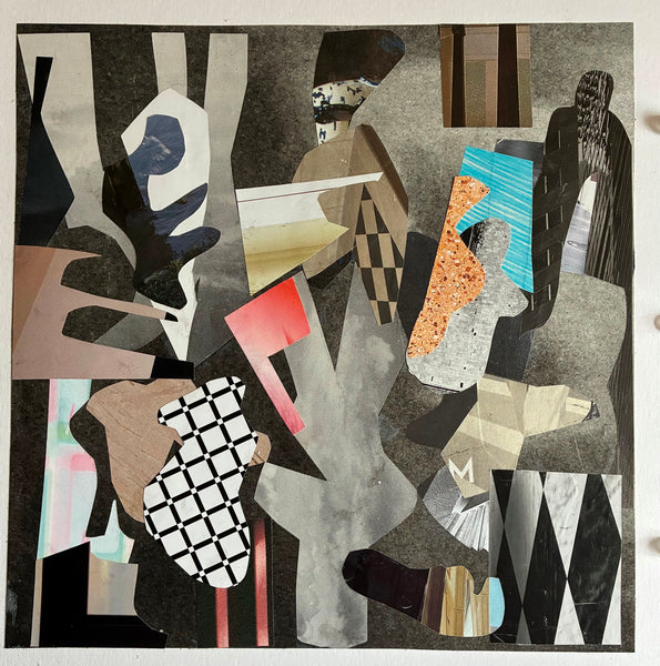 Abstract artwork with geometric shapes and patterns