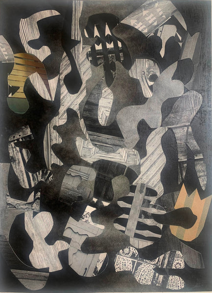 Abstract art piece with geometric shapes and patterns