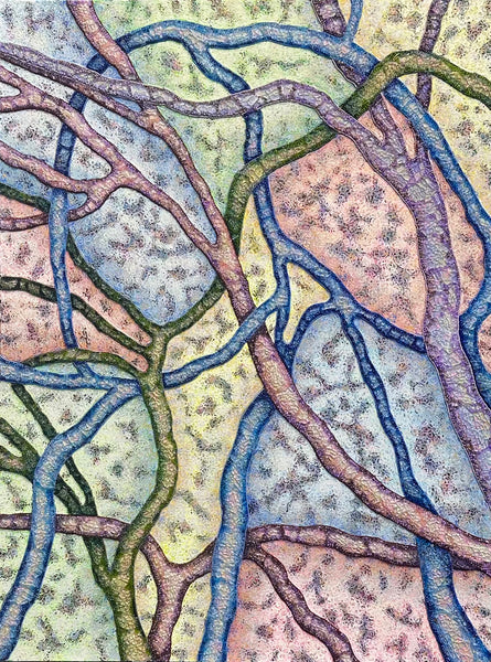 Colorful abstract pattern of intertwined lines on a textured background
