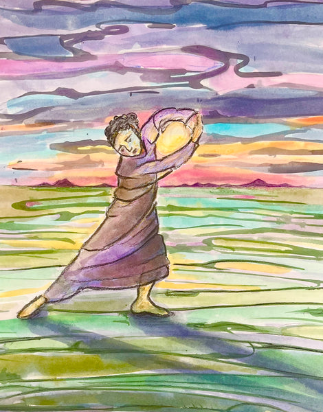 Capturing Hope, watercolor, ink & pencil painting by artist Maribeth Tereszkiewicz. Included in the exhibition Ripples of Impact curated by Cerulean Arts and on view at the Annenberg Center for Medical Education at Lankenau Medical Center May 8 - July 20. 2025.
