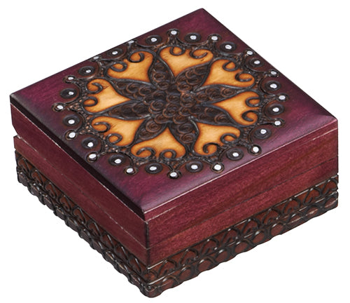 Carved wood box handmade from seasoned Linden wood by artisans in the Tatra Mountain region of Poland.