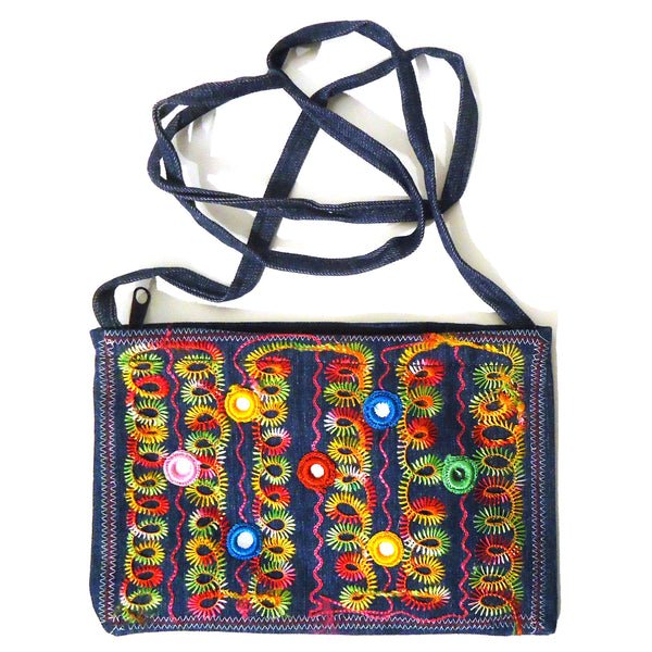 Denim sling bag with embroidery