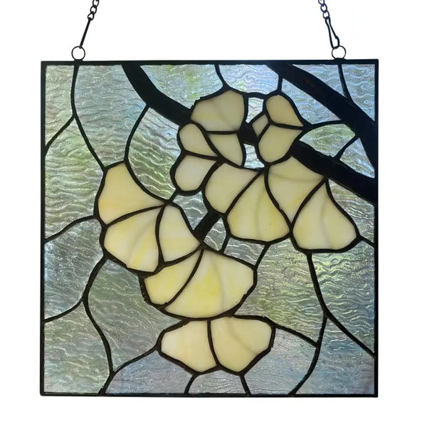 Stained glass gingko leaf panel available at Cerulean Arts.