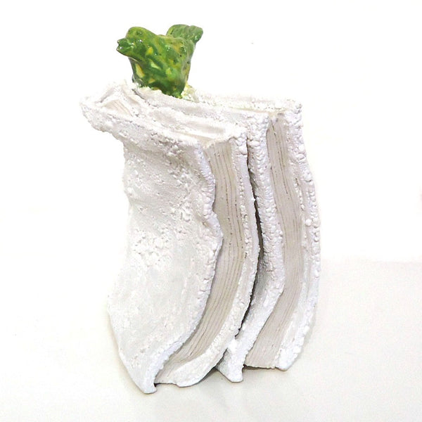 Book with Bird II, glazed clay sculpture by Pennsylvania artist Matthew Courtney. Included in the exhibition Fine Feathered Friends, at Cerulean Arts March 26 - April 20, 2025.