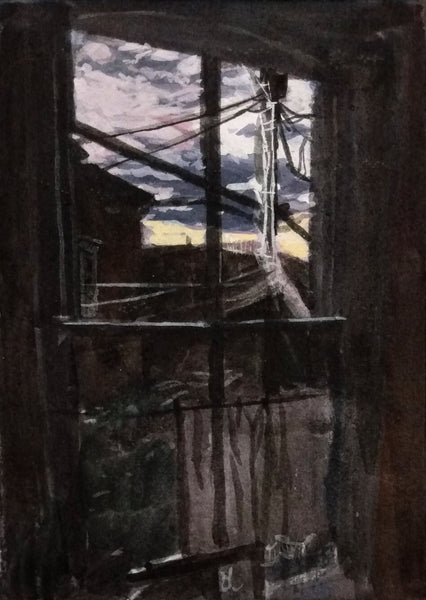 Summer Sunrise Window, ink, watercolor, & gouache painting by Philadelphia artist Michael Kowbuz