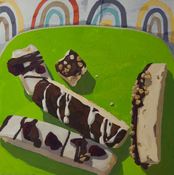 Birthday Biscotti, gouache on paper painting by Cerulean Arts Collective Member Allison Syvertsen. 