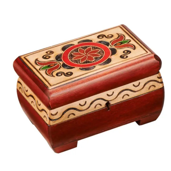 Carved wood box handmade from seasoned Linden wood by artisans in the Tatra Mountain region of Poland, available at Cerulean Arts.