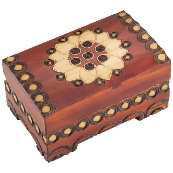 Carved wood box handmade from seasoned Linden wood by artisans in the Tatra Mountain region of Poland, available at Cerulean Arts.
