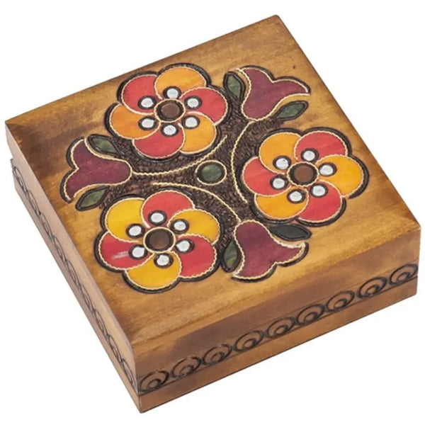 Carved wood box handmade from seasoned Linden wood by artisans in the Tatra Mountain region of Poland, available at Cerulean Arts