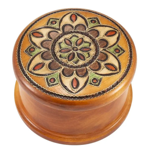 Carved wood box handmade from seasoned Linden wood by artisans in the Tatra Mountain region of Poland, available at Cerulean Arts