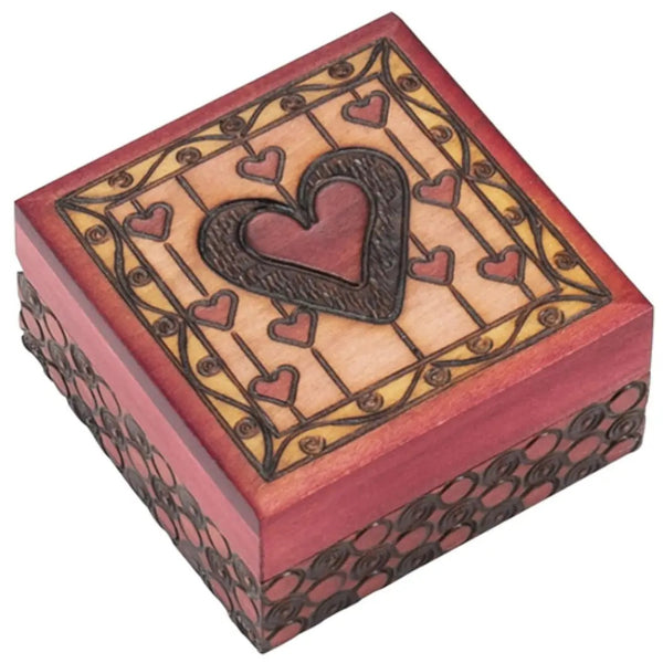 Decorative box with heart design.