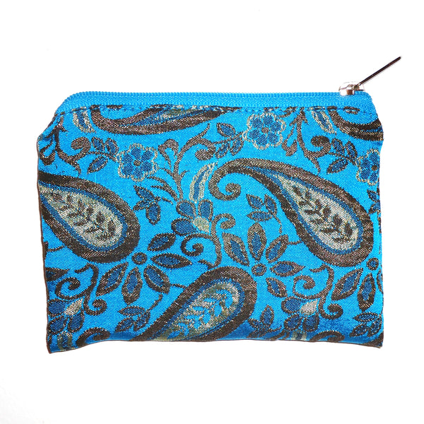 Satin brocade coin purse with zipper closure, available at Cerulean Arts.