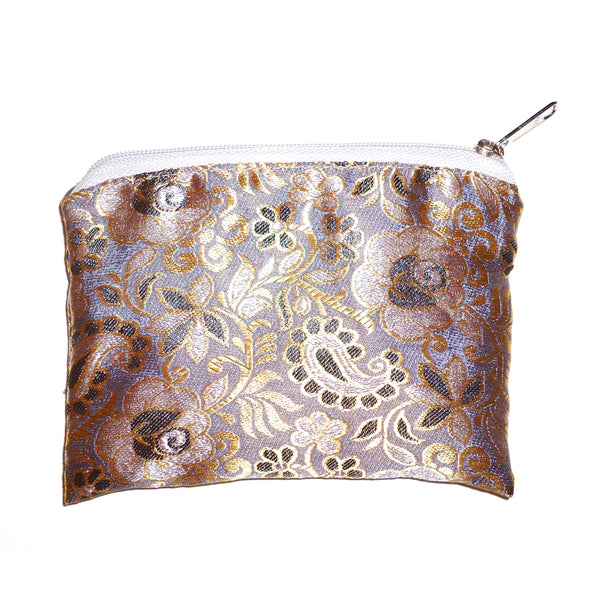Satin brocade coin purse with zipper closure, available at Cerulean Arts.