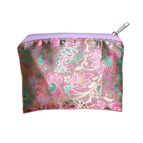 Satin brocade coin purse with zipper closure, available at Cerulean Arts.