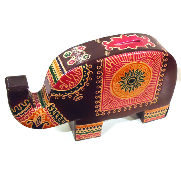 Brightly colored large elephant leather bank with embossed finish available at Cerulean Arts.