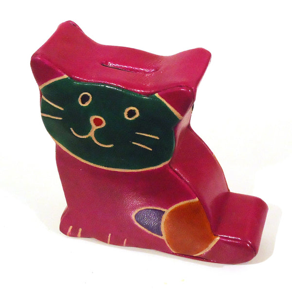 Brightly colored kitten leather bank with embossed finish available at Cerulean Arts.