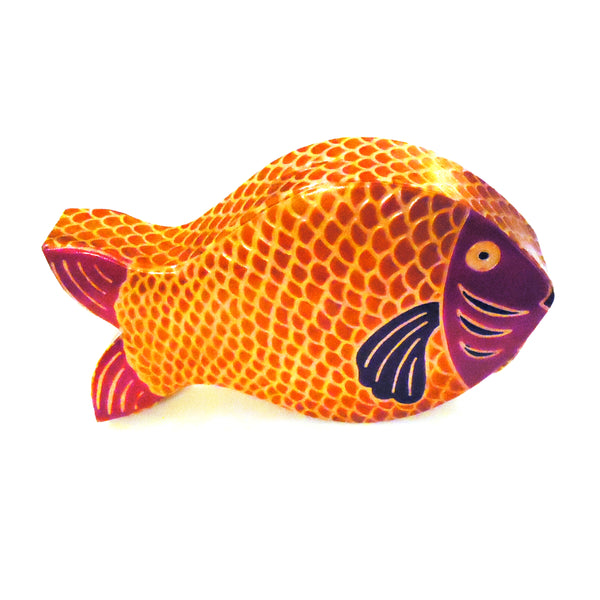 Brightly colored fish leather bank with embossed finish available at Cerulean Arts.