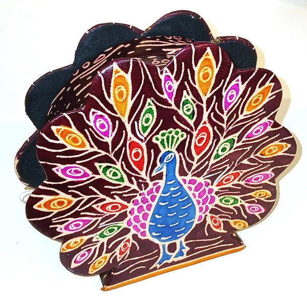 Decorative leather bank with peacock design 