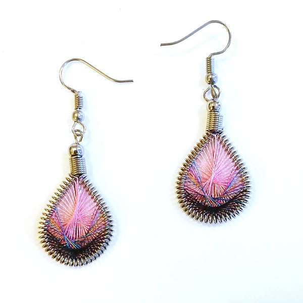 Pair of earrings with pink and black teardrop design 
