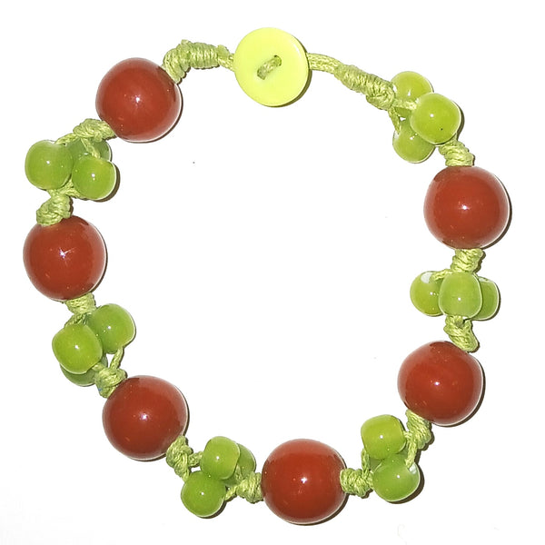 Kiwi and Brown Glass Bead Bracelet