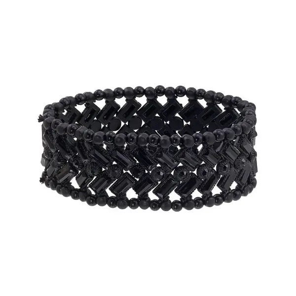 Black beaded bracelet on stretch cording, available at Cerulean Arts.