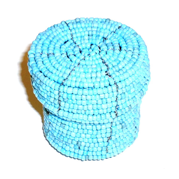 Small beaded cylinder basket with lid.