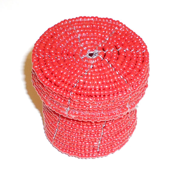 Small beaded cylinder basket with lid.