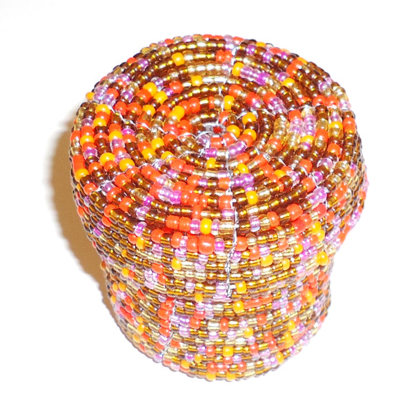 Small beaded cylinder basket with lid.