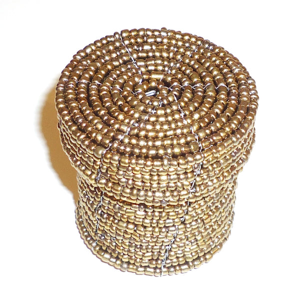 Small beaded cylinder basket with lid.