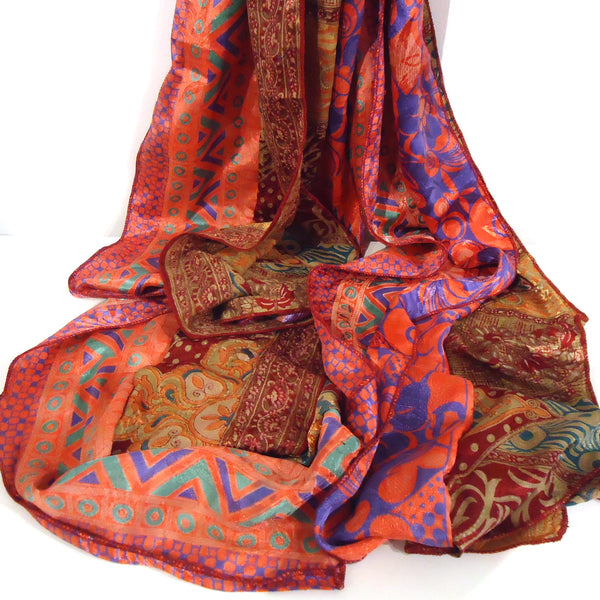 Colorful patterned silk scarf with intricate designs