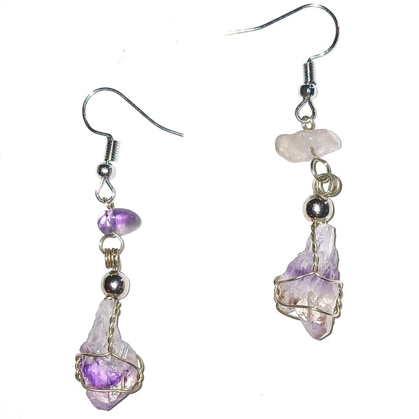 Purple gemstone earrings with silver wire wrap