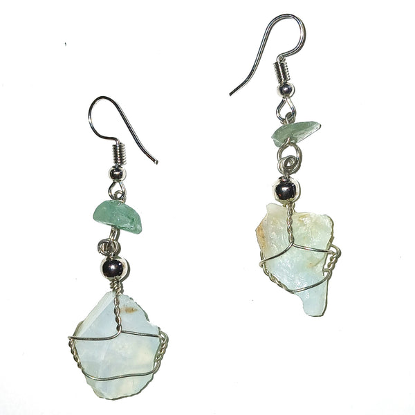 Blue stone earrings with silver wire wrap