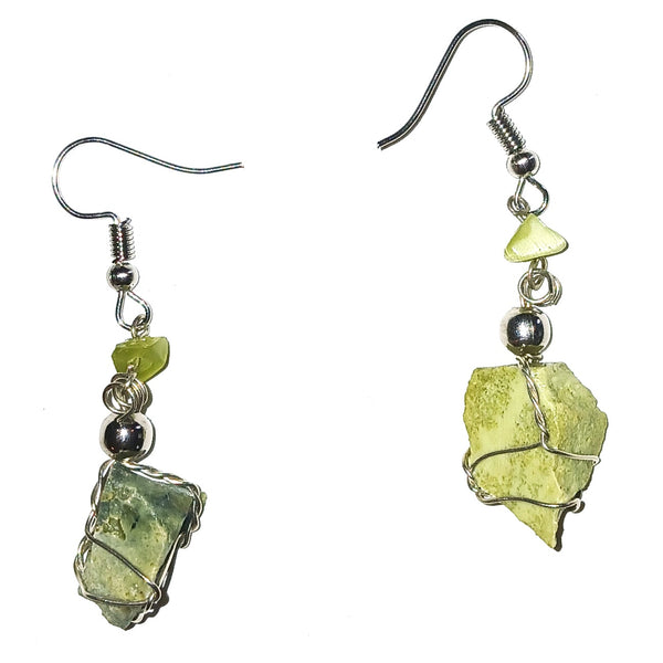 Green stone earrings with silver accents 