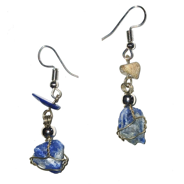 Pair of earrings with blue stones and metal accents 