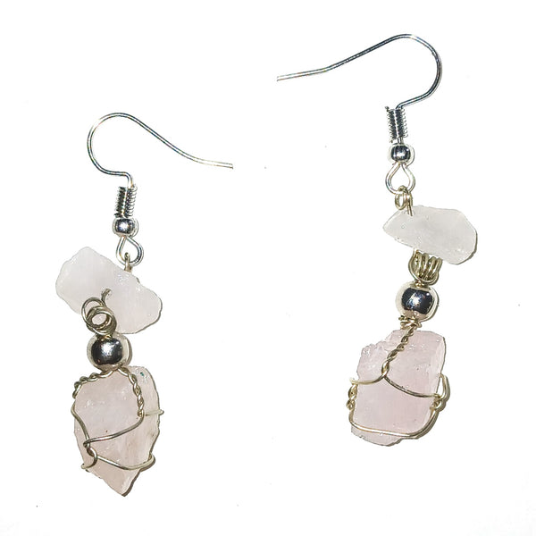 Pair of earrings with pink stone and silver accents